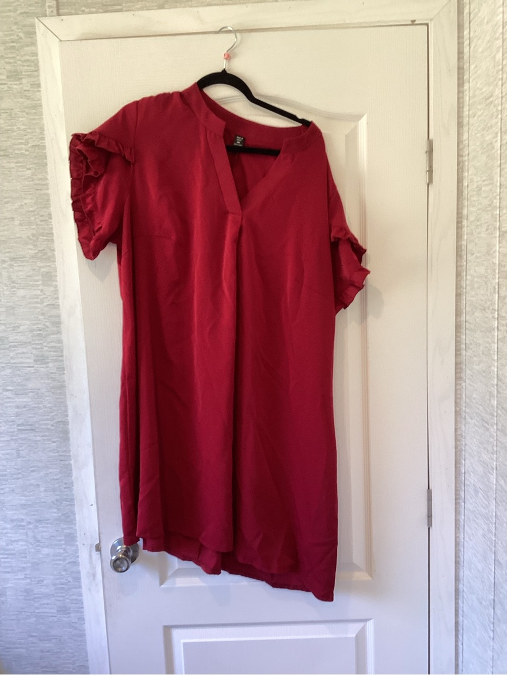 SHEIN Red Midi Dress with V-Neck and Ruffle Sleeves 3XL EUC
